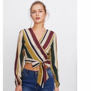SHEIN wrap and bow tie front top